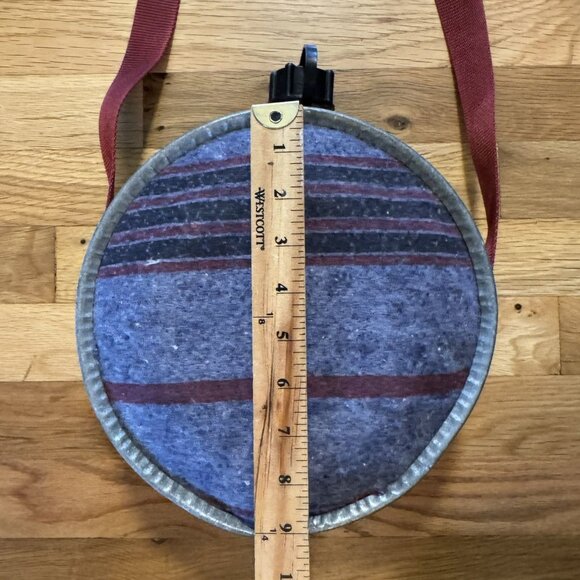 Vintage Round Striped Fleece Metal & Plastic Canteen, Long Strap, Retro Gear - Picture 6 of 10